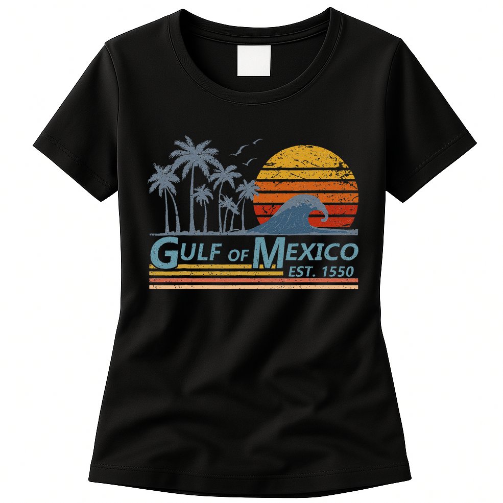 Gulf Of Mexico Retro Sunset Vintage Beach Vacation Womens T-Shirt
