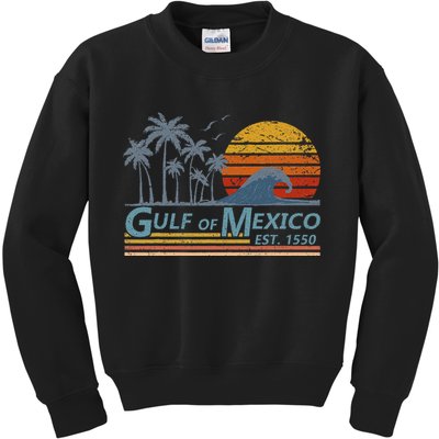 Gulf Of Mexico Retro Sunset Vintage Beach Vacation Kids Sweatshirt