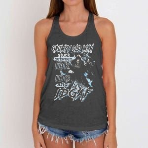 Grumpy Old Man Stuck Between Idk Idc And Idgaf Women's Knotted Racerback Tank