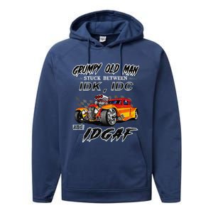 Grumpy Old Man Stuck Between Hot Rods Performance Fleece Hoodie