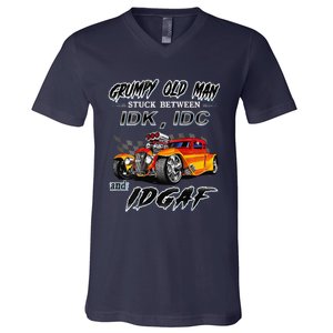 Grumpy Old Man Stuck Between Hot Rods V-Neck T-Shirt