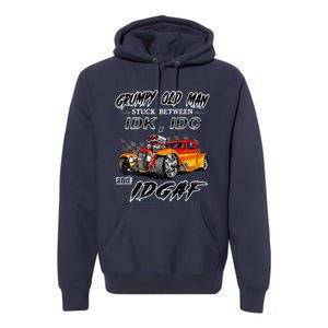 Grumpy Old Man Stuck Between Hot Rods Premium Hoodie