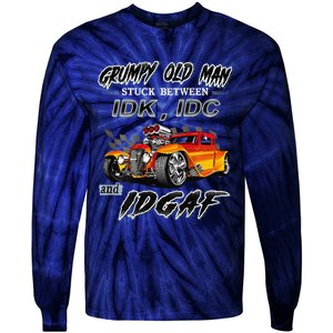 Grumpy Old Man Stuck Between Hot Rods Tie-Dye Long Sleeve Shirt