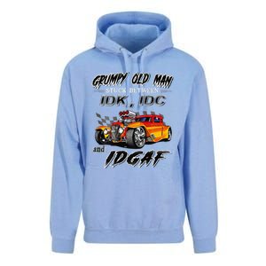 Grumpy Old Man Stuck Between Hot Rods Unisex Surf Hoodie