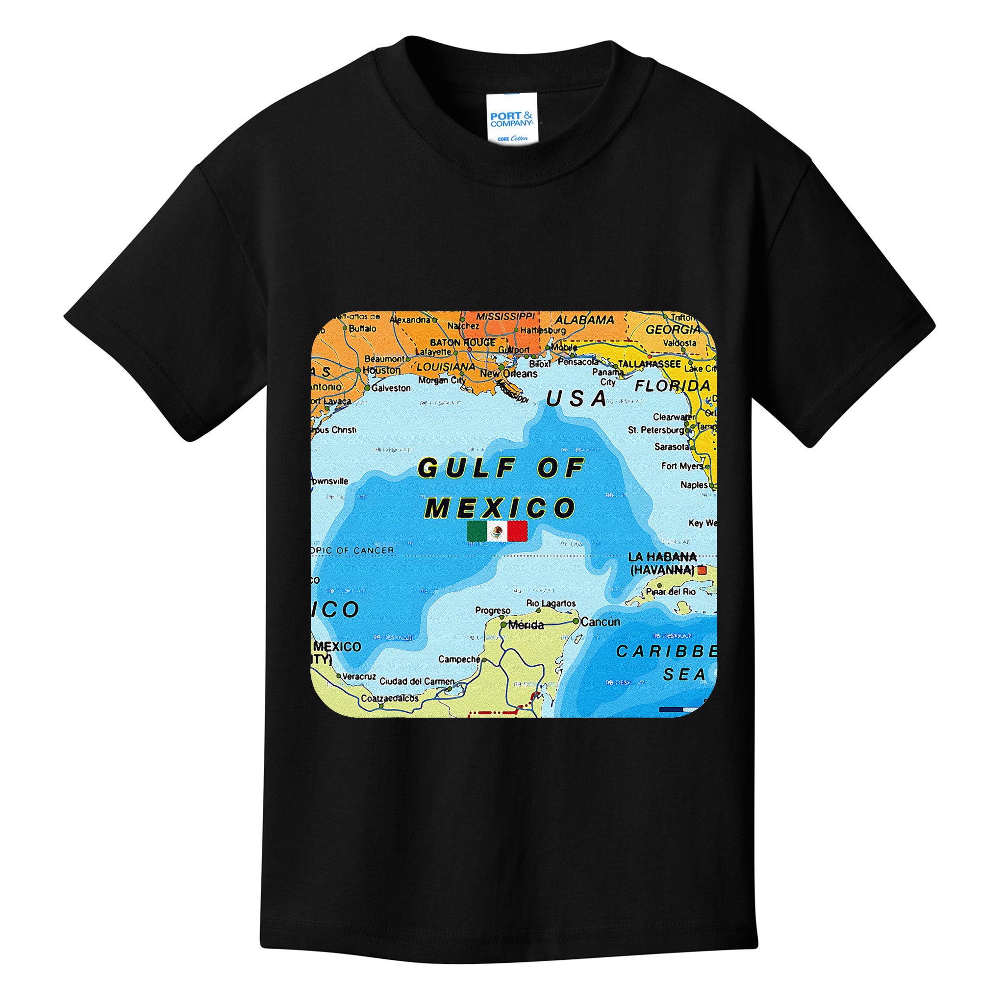 Gulf Of Mexico Map Flag Always Retro Vintage Kids T-Shirt