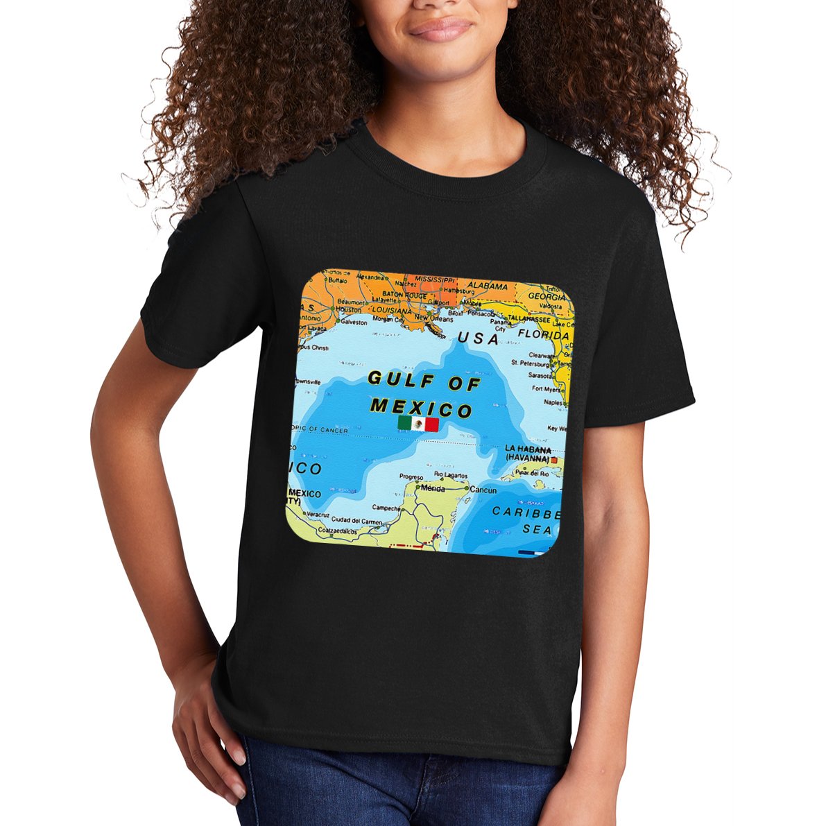 Gulf Of Mexico Map Flag Always Retro Vintage Kids T-Shirt