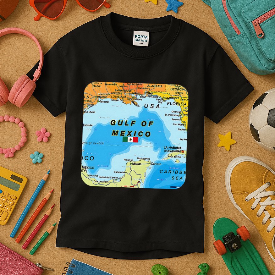 Gulf Of Mexico Map Flag Always Retro Vintage Kids T-Shirt