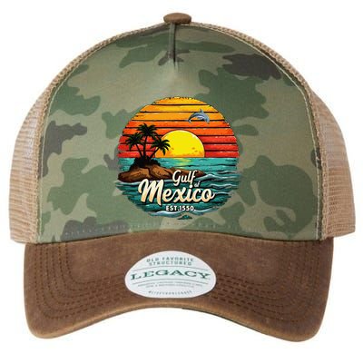 Gulf Of Mexico Since 1550 Retro Vintage Beach Palm Legacy Tie Dye Trucker Hat