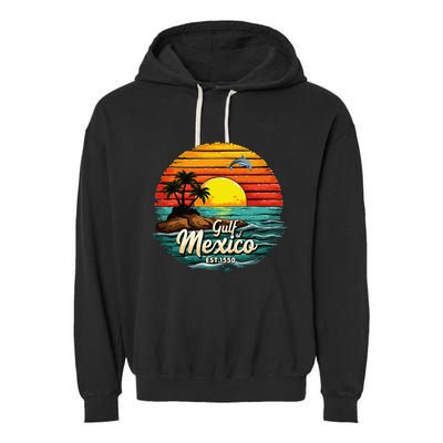 Gulf Of Mexico Since 1550 Retro Vintage Beach Palm Garment-Dyed Fleece Hoodie