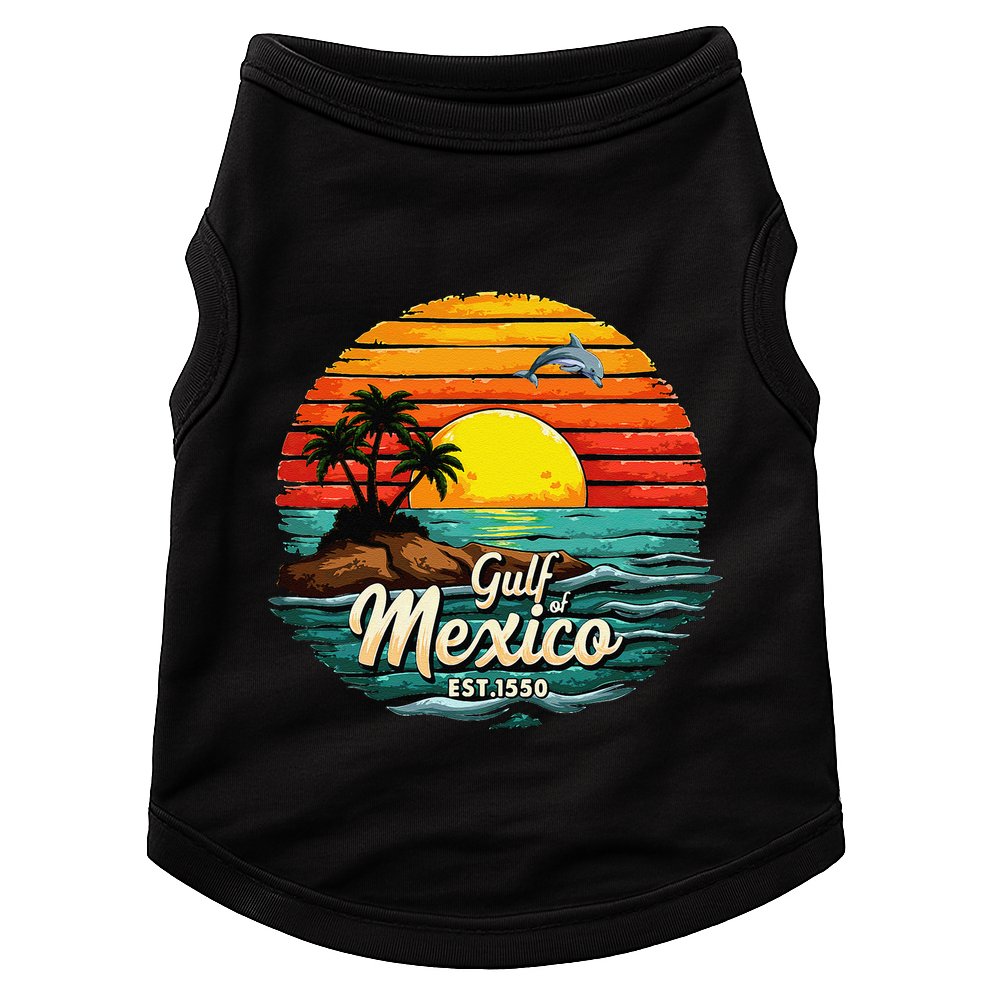 Gulf Of Mexico Since 1550 Retro Vintage Beach Palm Doggie Tank