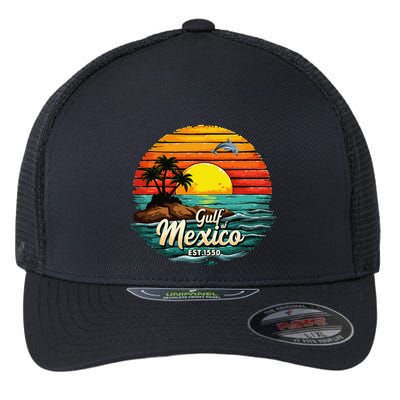 Gulf Of Mexico Since 1550 Retro Vintage Beach Palm Flexfit Unipanel Trucker Cap
