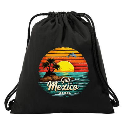 Gulf Of Mexico Since 1550 Retro Vintage Beach Palm Drawstring Bag