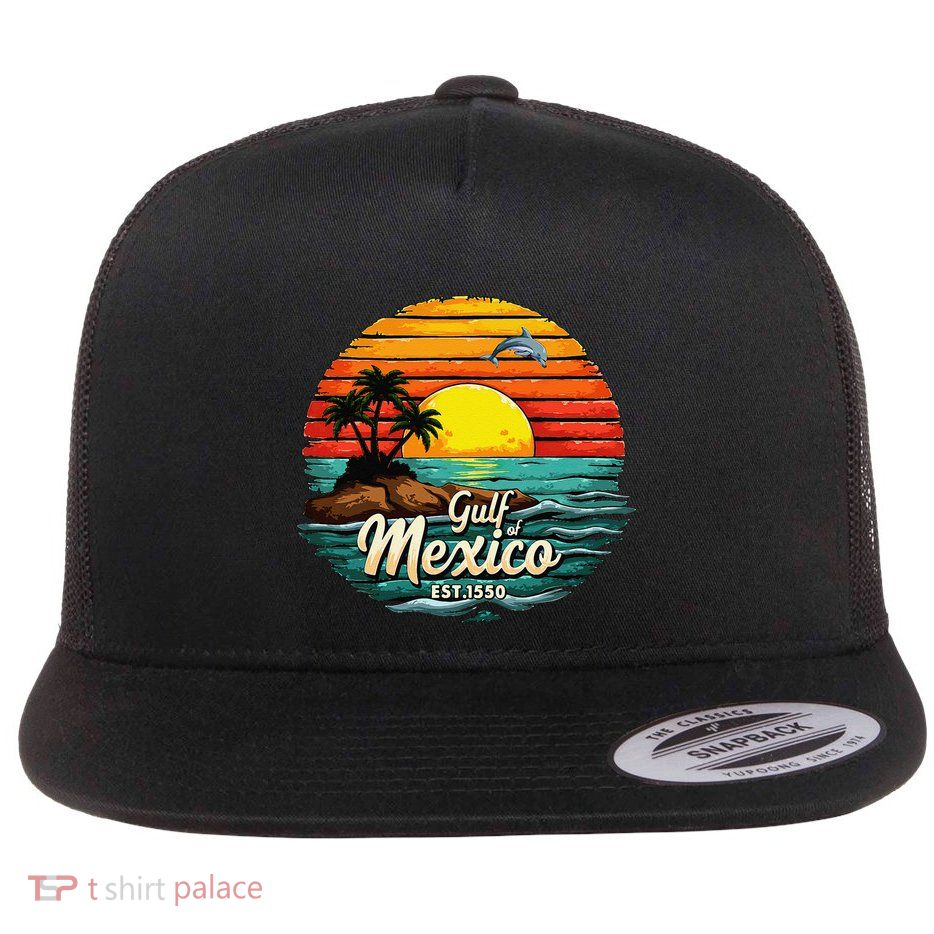 Gulf Of Mexico Since 1550 Retro Vintage Beach Palm Flatbill Hat