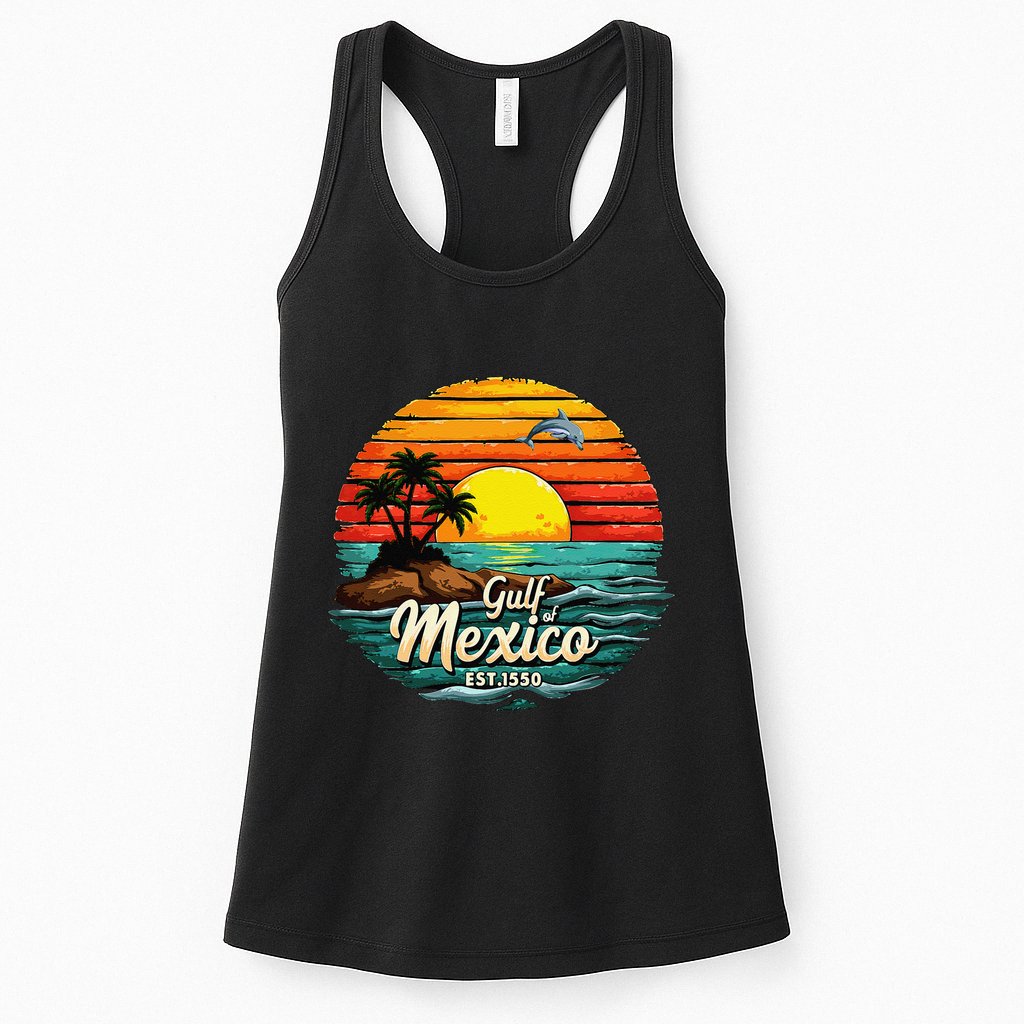Gulf Of Mexico Since 1550 Retro Vintage Beach Palm Womens Tank Top