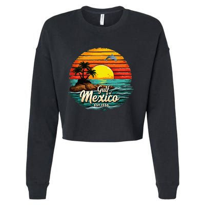 Gulf Of Mexico Since 1550 Retro Vintage Beach Palm Cropped Pullover Crew