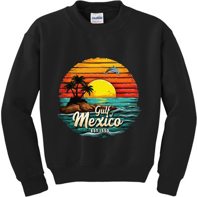Gulf Of Mexico Since 1550 Retro Vintage Beach Palm Kids Sweatshirt