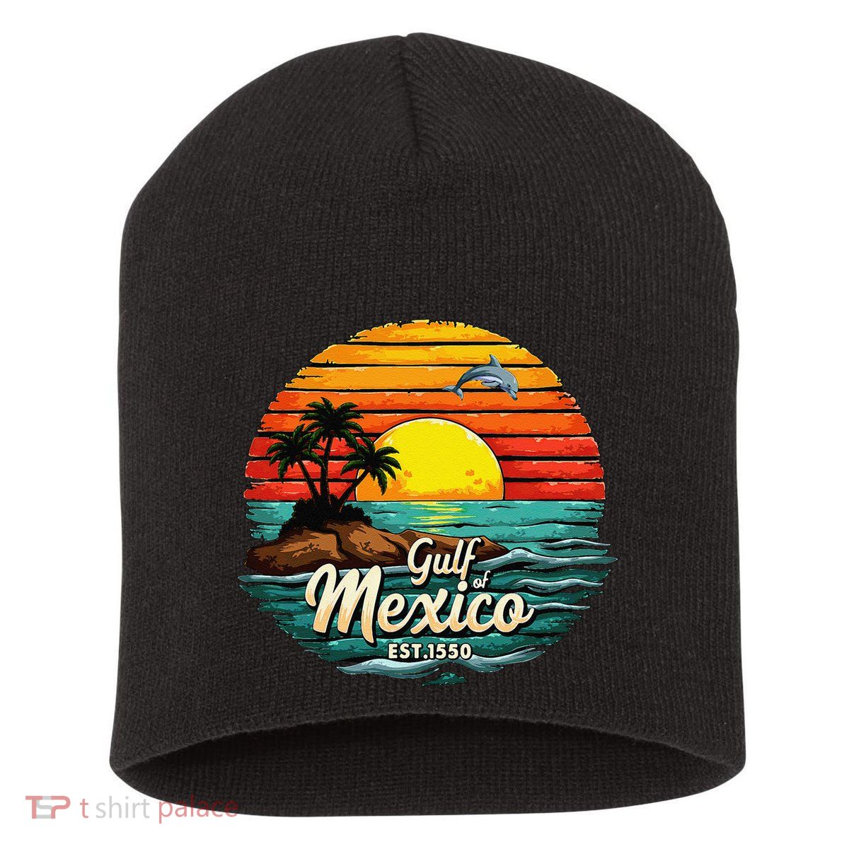 Gulf Of Mexico Since 1550 Retro Vintage Beach Palm Short Acrylic Beanie