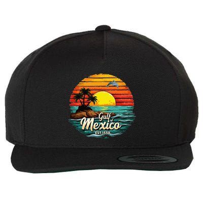 Gulf Of Mexico Since 1550 Retro Vintage Beach Palm Wool Snapback Cap