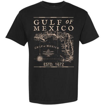Gulf Of Mexico Since 1672 Historic Map Retro Gulf Beach Garment-Dyed Heavyweight T-Shirt
