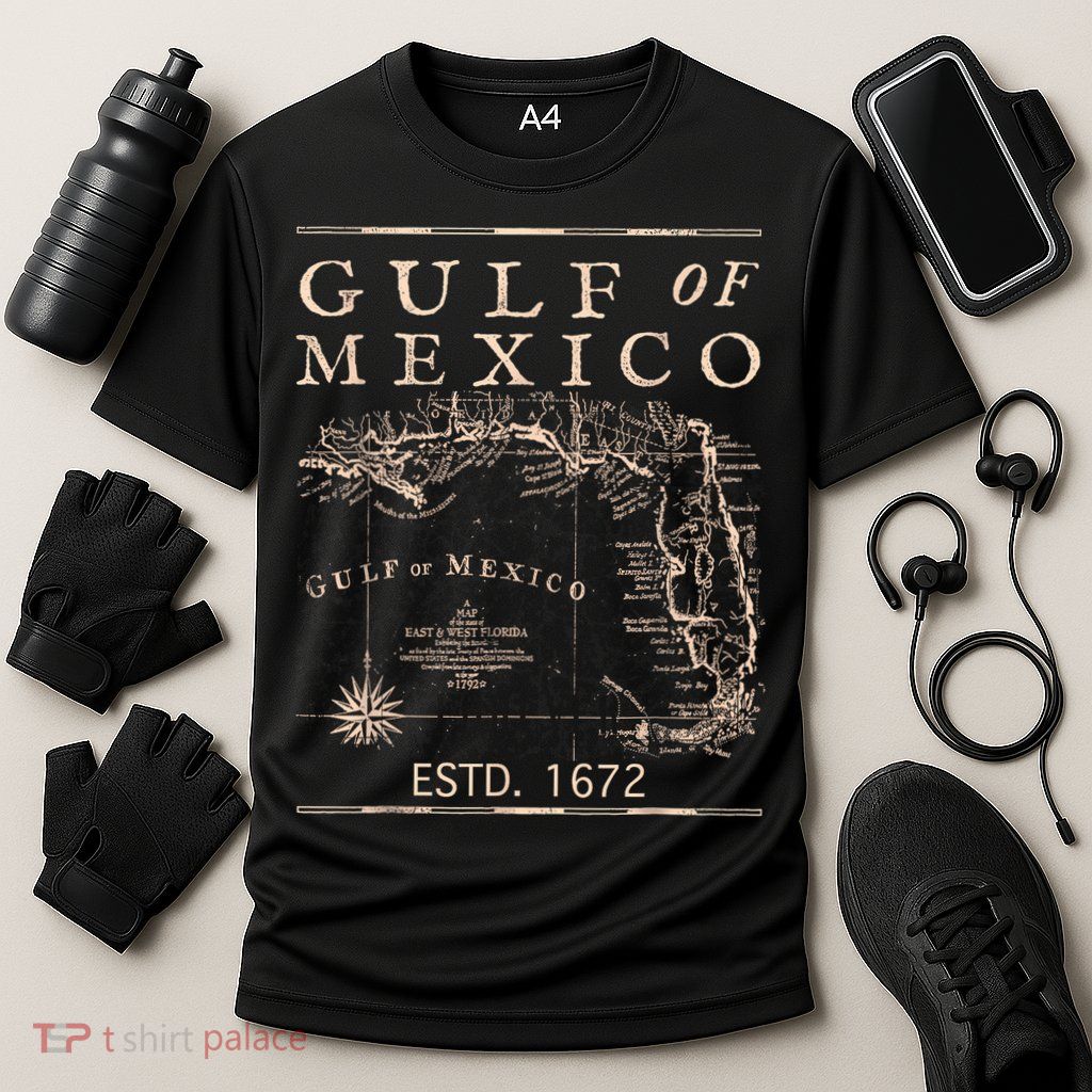 Gulf Of Mexico Since 1672 Historic Map Retro Gulf Beach Performance Shirt