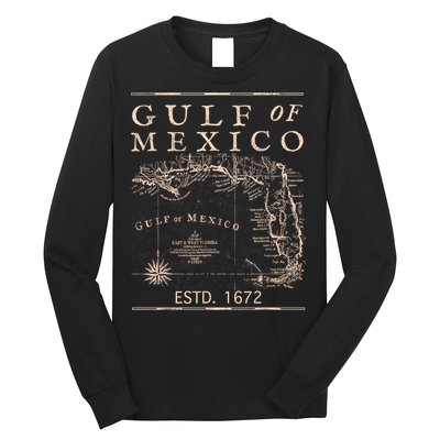 Gulf Of Mexico Since 1672 Historic Map Retro Gulf Beach Long Sleeve Shirt
