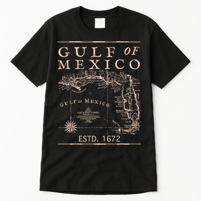 Gulf Of Mexico Since 1672 Historic Map Retro Gulf Beach Tall T-Shirt