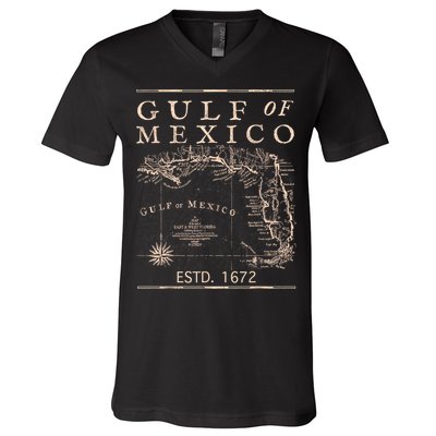 Gulf Of Mexico Since 1672 Historic Map Retro Gulf Beach V-Neck T-Shirt