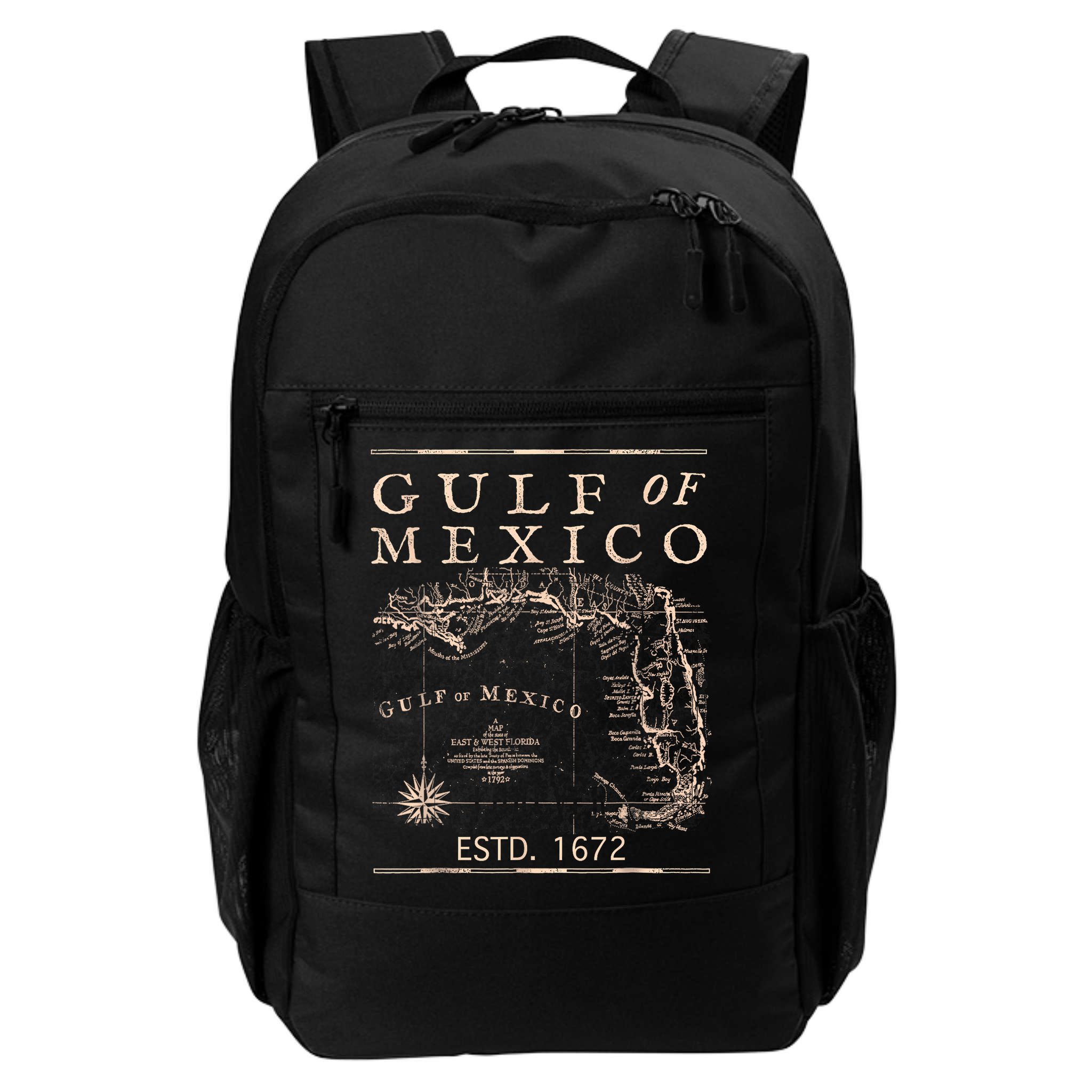 Gulf Of Mexico Since 1672 Historic Map Retro Gulf Beach Backpack