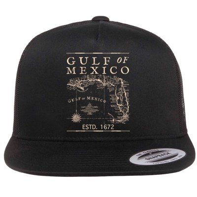 Gulf Of Mexico Since 1672 Historic Map Retro Gulf Beach Flatbill Hat
