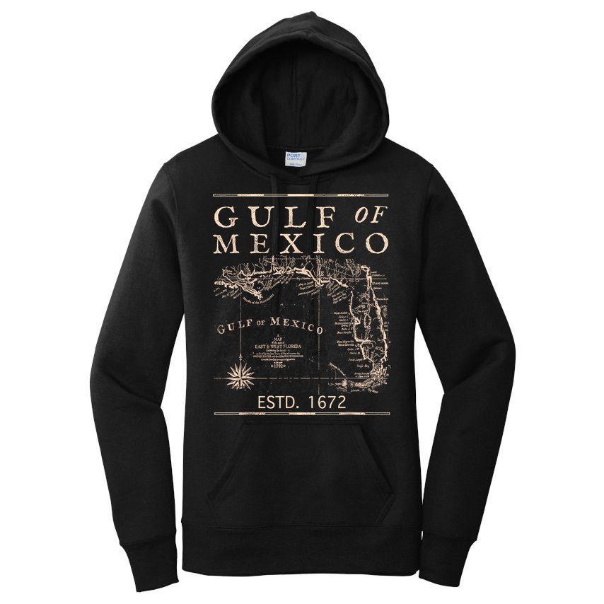 Gulf Of Mexico Since 1672 Historic Map Retro Gulf Beach Women's Pullover Hoodie