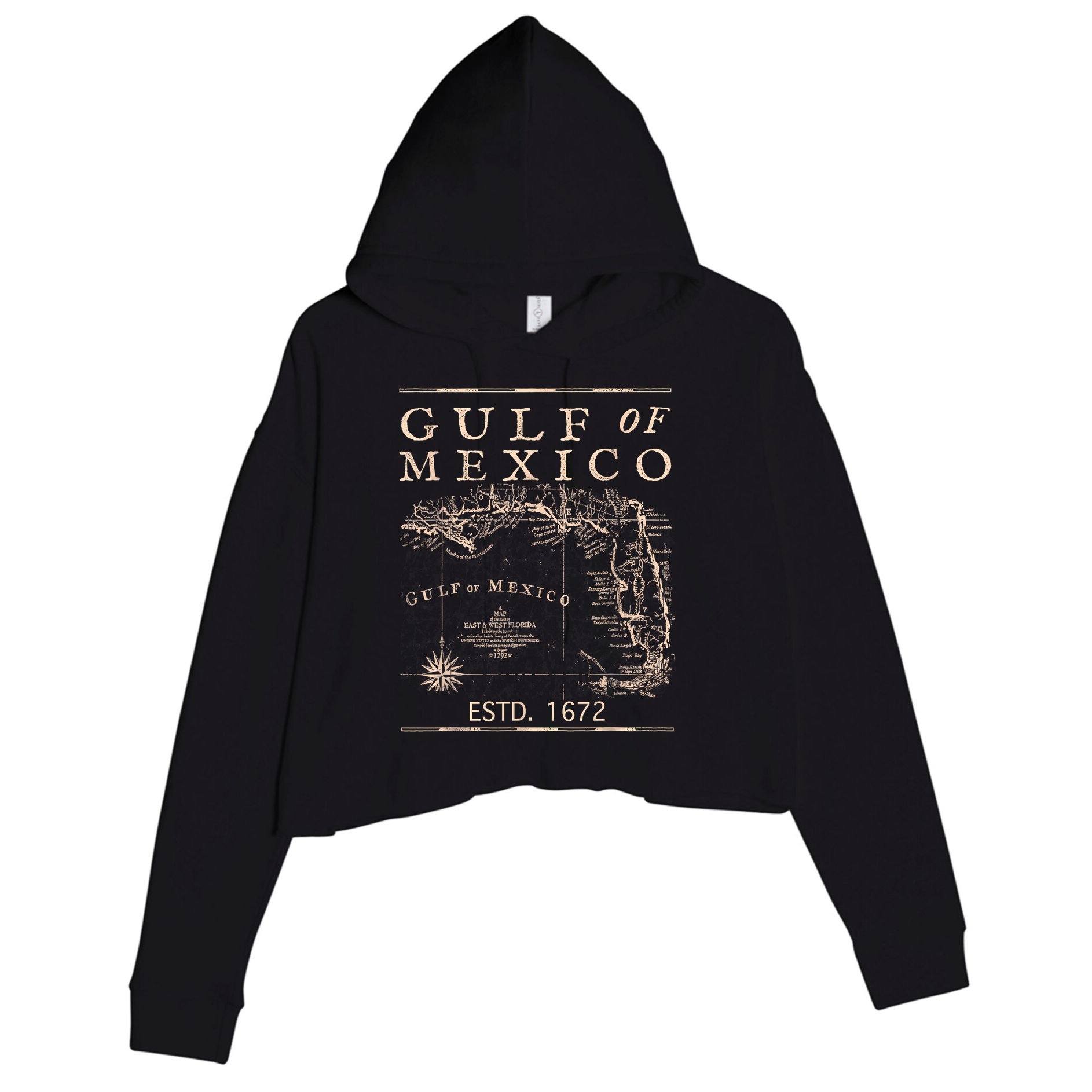 Gulf Of Mexico Since 1672 Historic Map Retro Gulf Beach Crop Fleece Hoodie