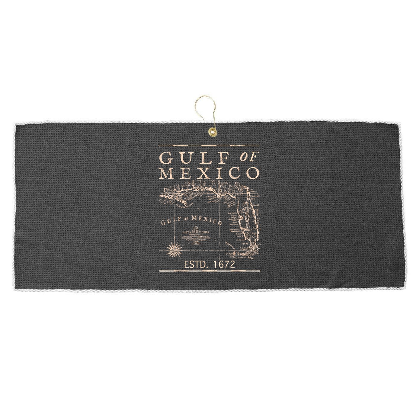 Gulf Of Mexico Since 1672 Historic Map Retro Gulf Beach Large Microfiber Waffle Golf Towel