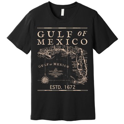 Gulf Of Mexico Since 1672 Historic Map Retro Gulf Beach Premium T-Shirt