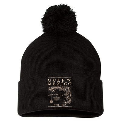 Gulf Of Mexico Since 1672 Historic Map Retro Gulf Beach Pom Pom 12in Knit Beanie
