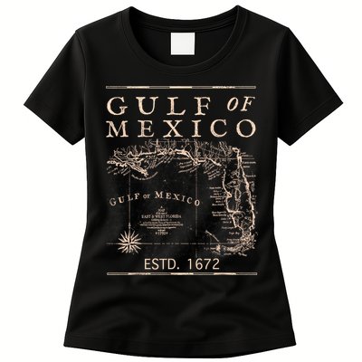 Gulf Of Mexico Since 1672 Historic Map Retro Gulf Beach Womens T-Shirt