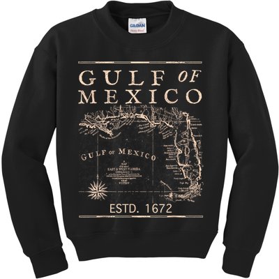 Gulf Of Mexico Since 1672 Historic Map Retro Gulf Beach Kids Sweatshirt