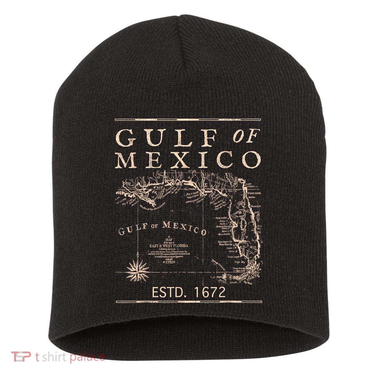 Gulf Of Mexico Since 1672 Historic Map Retro Gulf Beach Short Acrylic Beanie