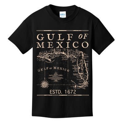 Gulf Of Mexico Since 1672 Historic Map Retro Gulf Beach Kids T-Shirt