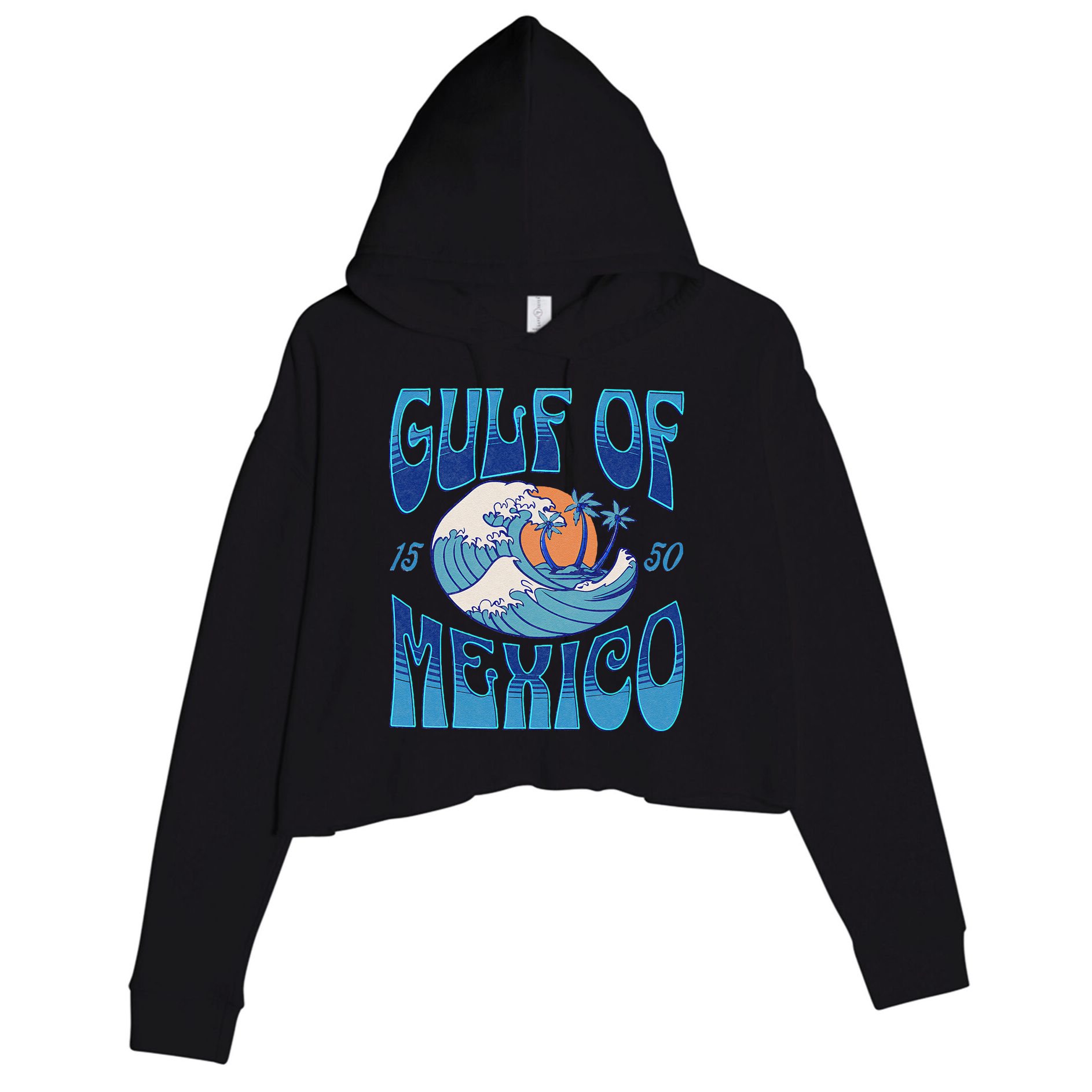 Gulf Of Mexico Est 1550 Retro Vintage Beach Crop Fleece Hoodie