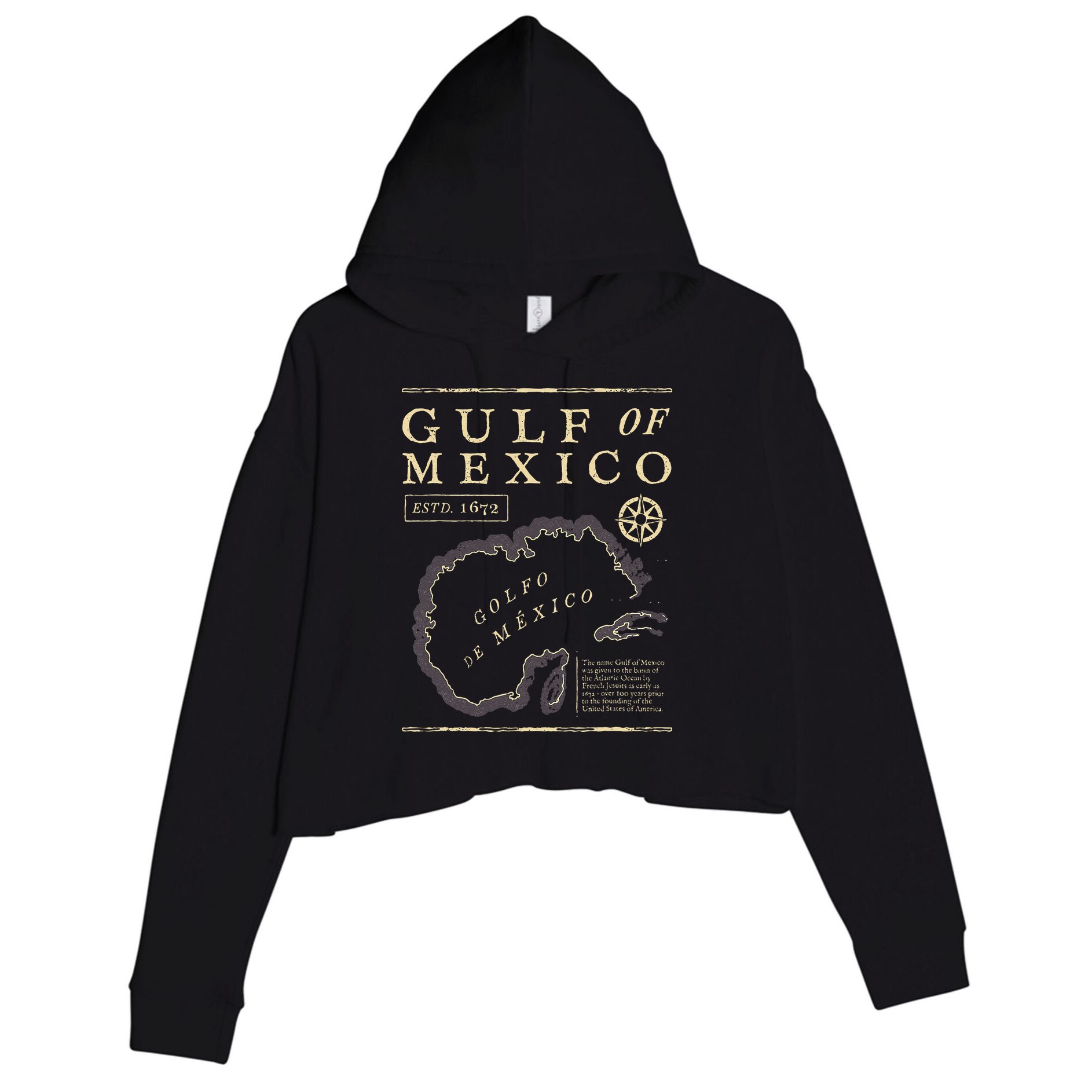Gulf Of Mexico 1672 Historic Map Crop Fleece Hoodie