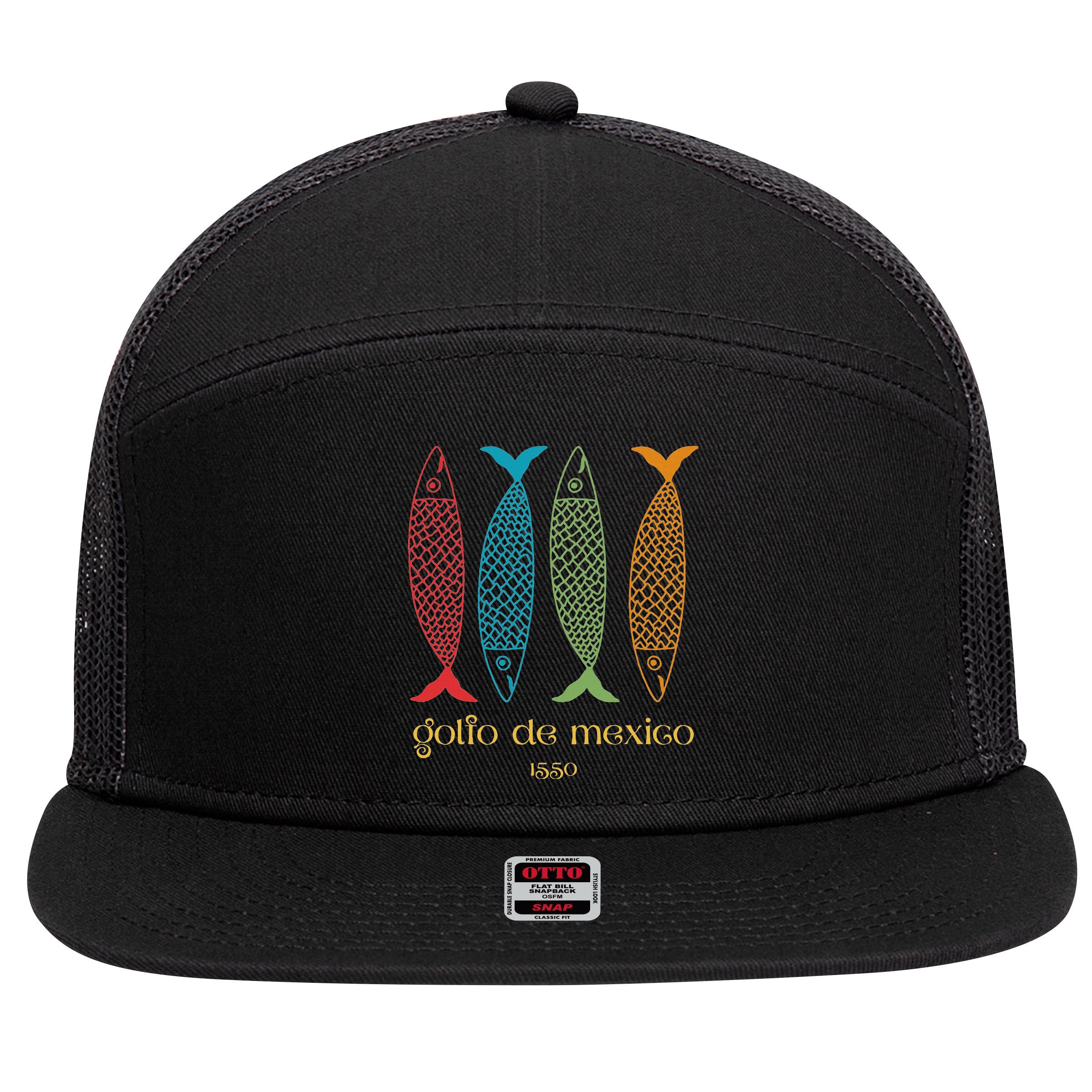Gulf Of Mexico Golfo De MéXico 1550 Sardine 7 Panel Mesh Trucker Snapback Hat