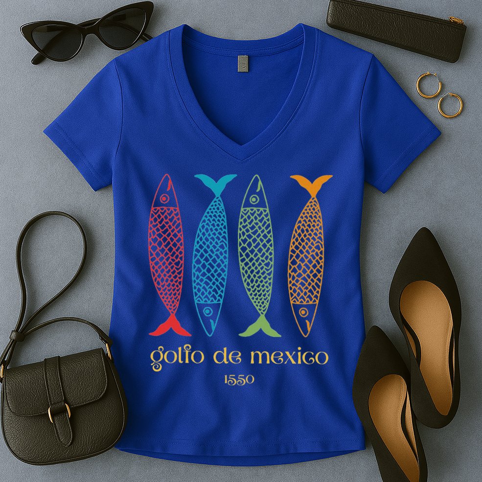 Gulf Of Mexico Golfo De MéXico 1550 Sardine Women's V-Neck T-Shirt