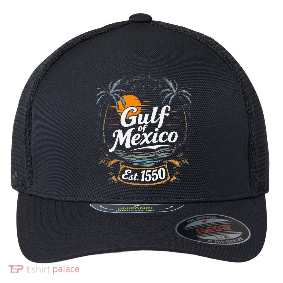 Gulf Of Mexico Est 1550 Retro Vintage Beach Flexfit Unipanel Trucker Cap