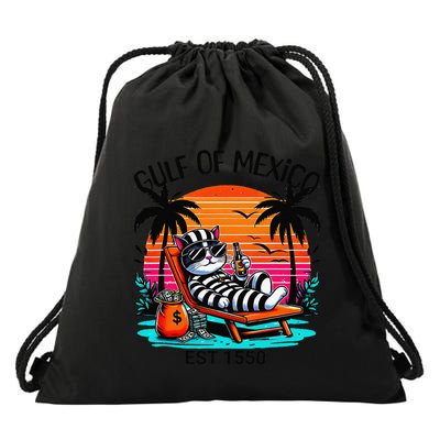 Gulf Of Mexico Beach Palms Summer Vacation Cat Lovers Drawstring Bag