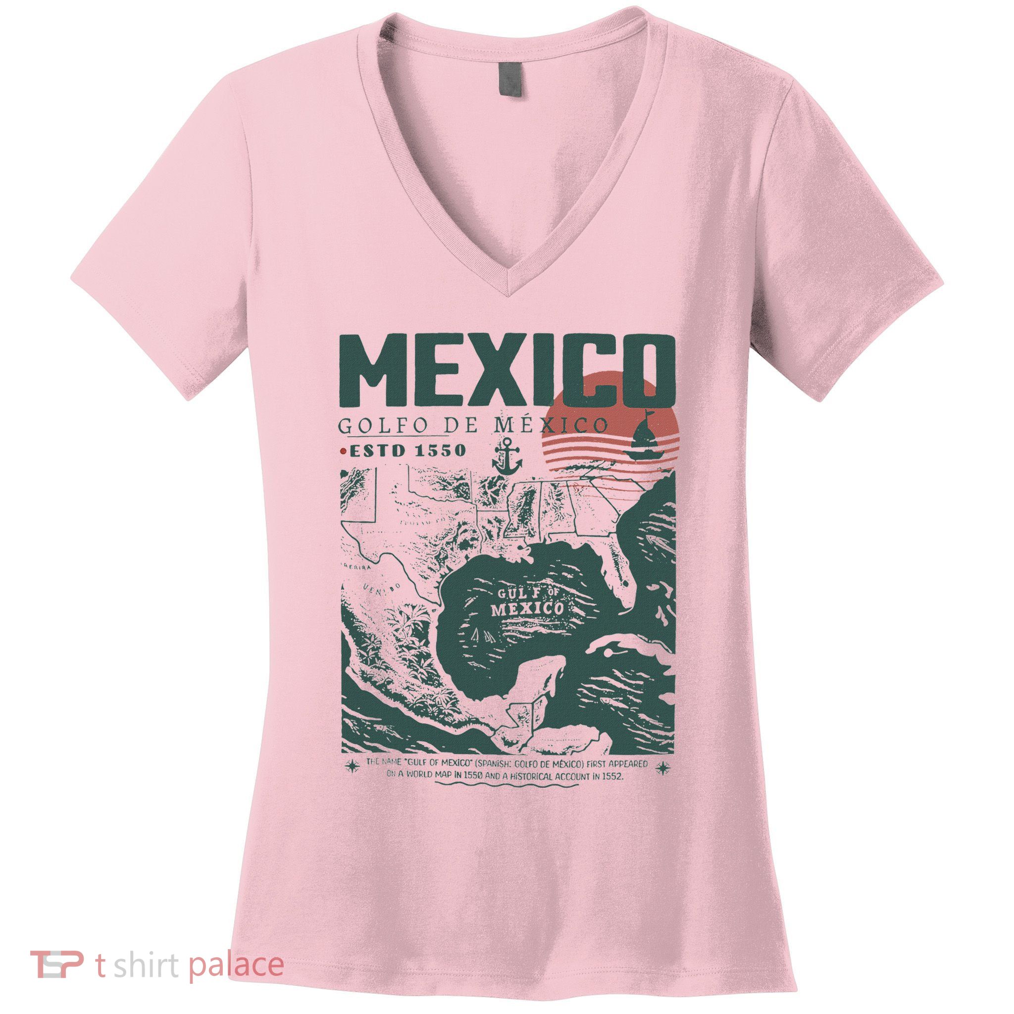 Gulf Of Mexico 1550 Historic Map Women's V-Neck T-Shirt