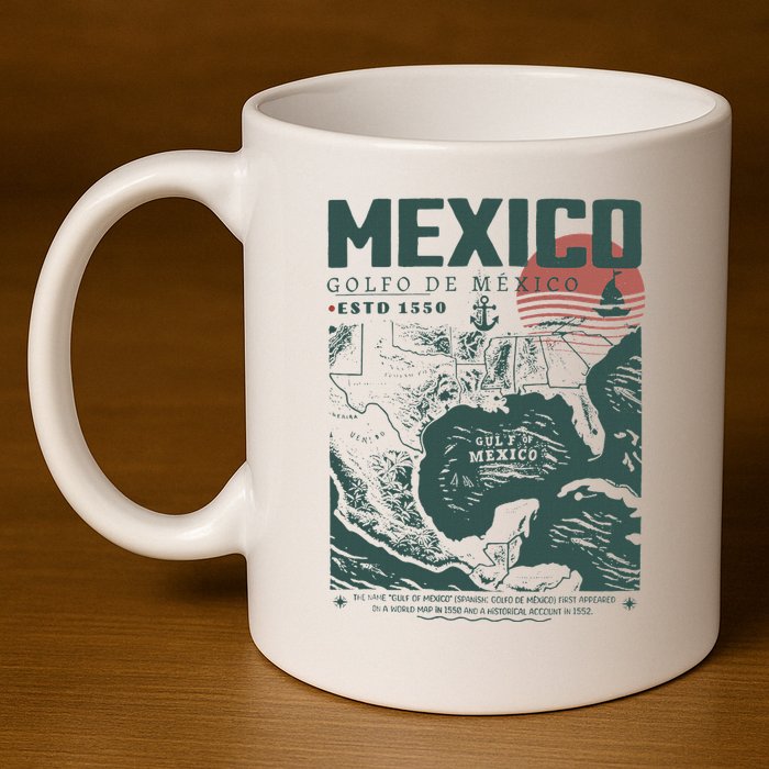 Gulf Of Mexico 1550 Historic Map 11oz C Handle Ceramic Mug