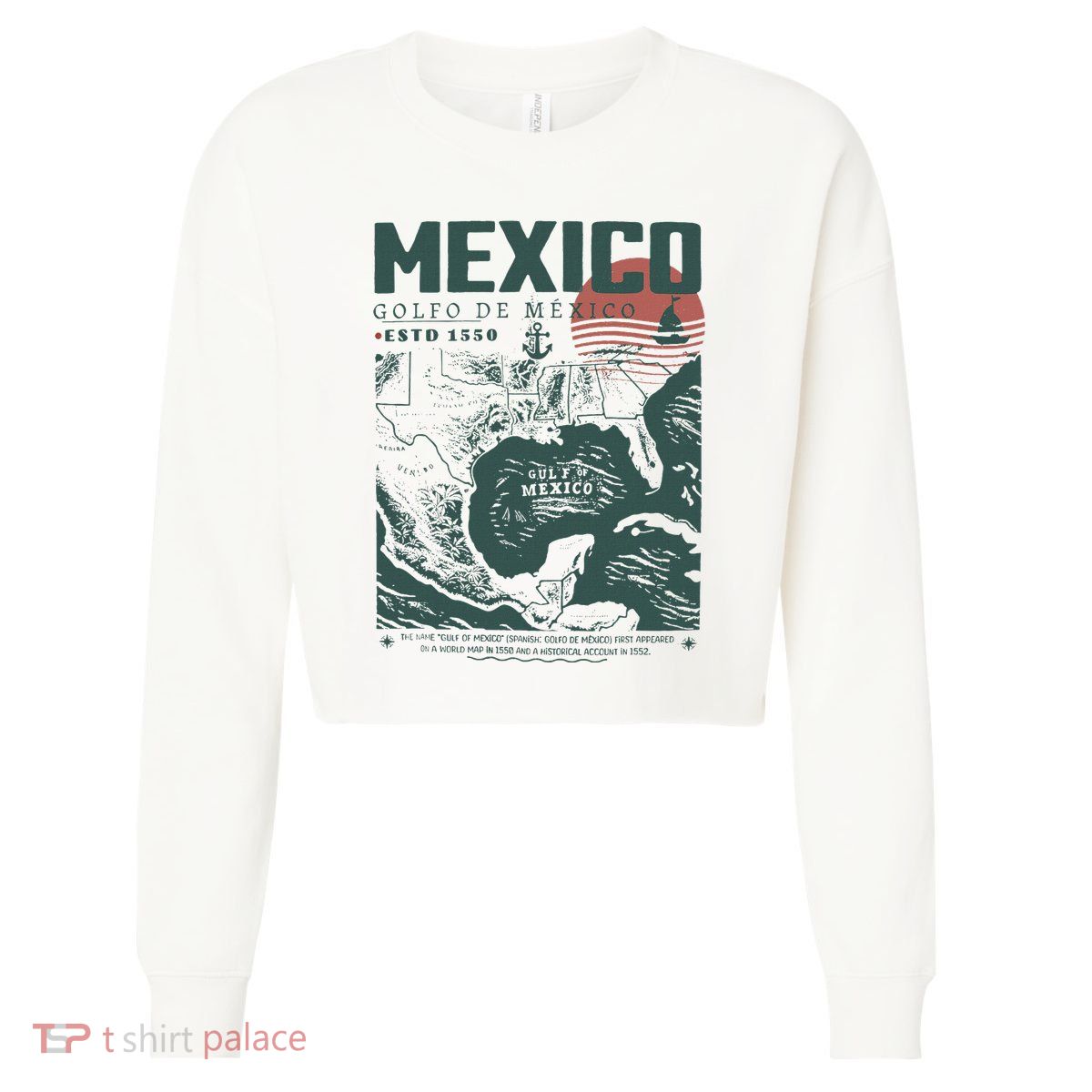 Gulf Of Mexico 1550 Historic Map Cropped Pullover Crew