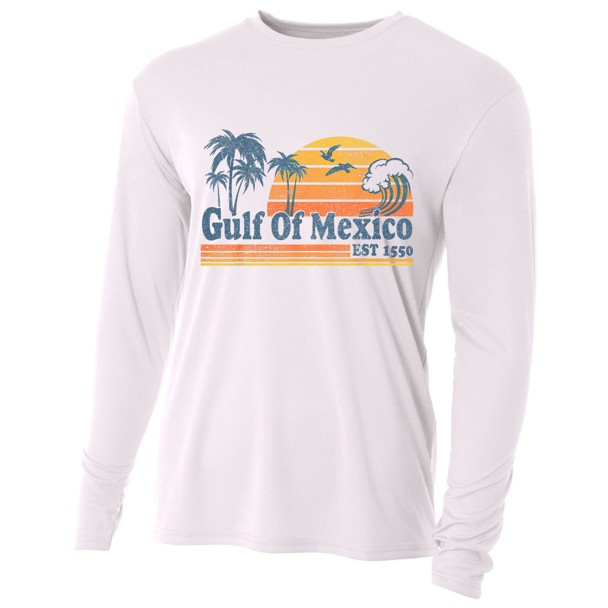 Gulf Of Mexico Est 1550 Retro Vintage Beach Gulf Of Mexico Cooling Performance Long Sleeve Crew