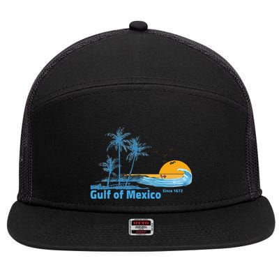 Gulf Of Mexico Since 1672 Retro Vintage Beach Sunset 7 Panel Mesh Trucker Snapback Hat