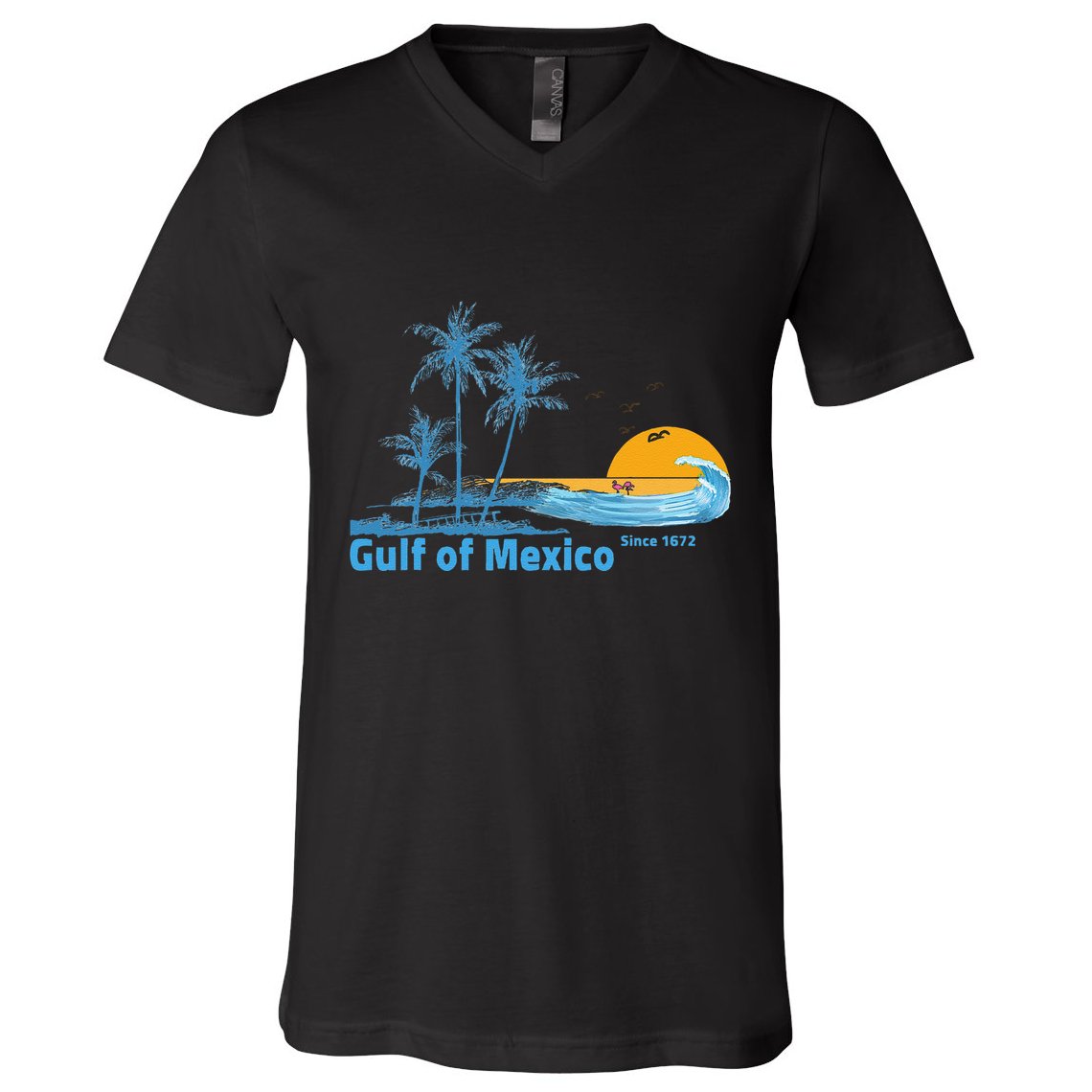 Gulf Of Mexico Since 1672 Retro Vintage Beach Sunset V-Neck T-Shirt